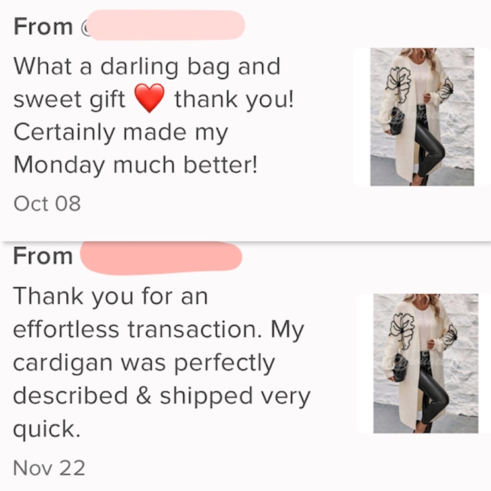 Off White Long Duster Cardigan Knit Black Flower Appliqué - Picture 10 of 10